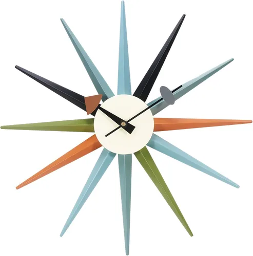 Miniatura 6 de SHISEDECO Reloj asterisco moderno en negro, sin tictac, diseño retro de mediados de siglo, reloj de cuarzo de pared silencioso decorativo