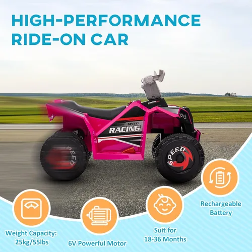 Miniatura 4 de Aosom vehículo ATV para niños, cuatrimoto de 6V con cuatro ruedas para montar, juguete para niños con función adelante y atrás, ruedas resistentes