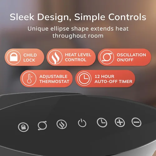 Miniatura 5 de Lasko Ellipse - Calentador de mesa de cerámica para el hogar con interruptor de vuelco, bloqueo para niños, pantalla digital, termostato, modo