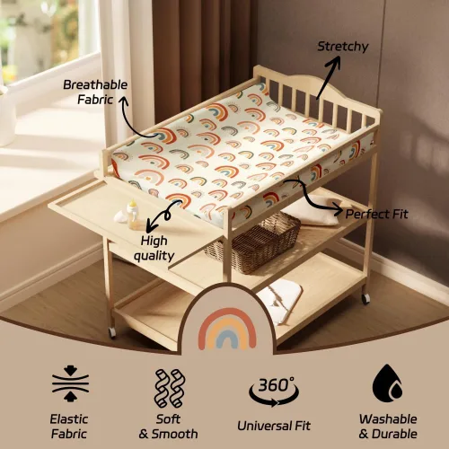 Miniatura 6 de 4 paquetes de sábanas de guardería estilo bohemio - Diseño de sol y arcoíris, sábanas ajustadas neutras para cambiador de bebé unisex para bebés