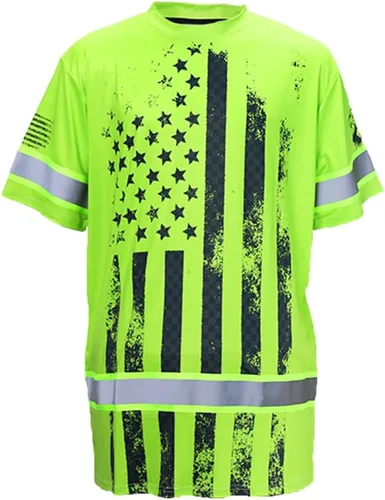 Miniatura 8 de Camisa de alta visibilidad con bandera de Estados Unidos de color para hombres y mujeres, con nombre personalizado, camisa de seguridad reflectante