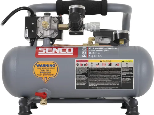 Senco PC1010 - Compresor de aire portátil para perros calientes de 1/2 caballos de fuerza con acabado mate y moldura de 1 galón, gris/rojo