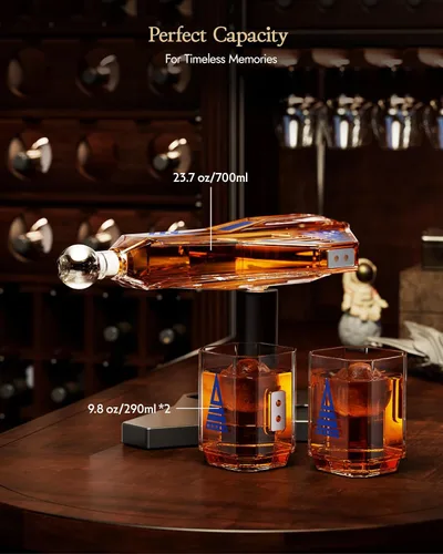 Miniatura 7 de Kollea Galaxy Blue Spaceship - Juego de decantadores de whisky para hombres, edición limitada de naves espaciales, 2 divertidos vasos de chupito