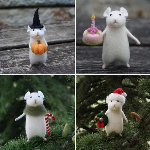 DABATO Ratón de Halloween con una calabaza, adorno de ratón navideño de fieltro de lana hecho a mano, con aguja, calabaza, animales, decoración,