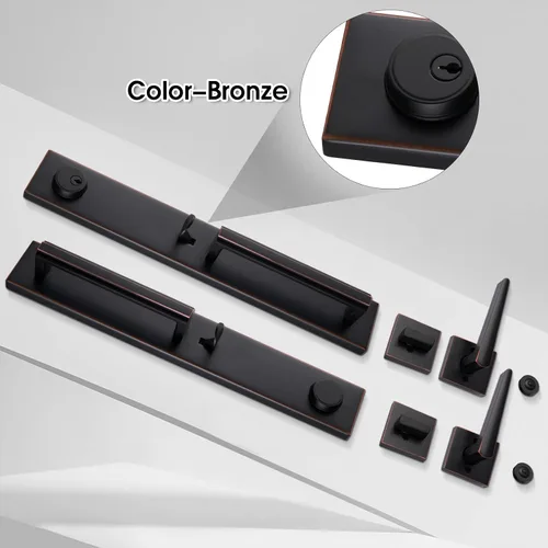 Miniatura 3 de NEWBANG Juego de manijas doble para puerta exterior frontal con acabado de bronce envejecido (con llave y manijas), MDHST201610B-SET-BR-1