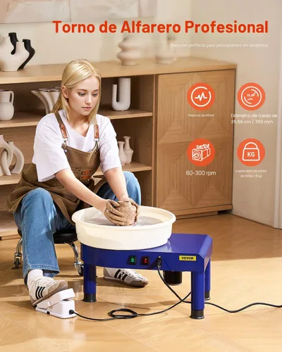 Miniatura 2 de VEVOR Torno de Alfarero de 14 pulgadas para Adultos Principiantes, Altura Ajustable de 0-6 pulgadas, Máquina Formadora de Cerámica de 450W, Torno