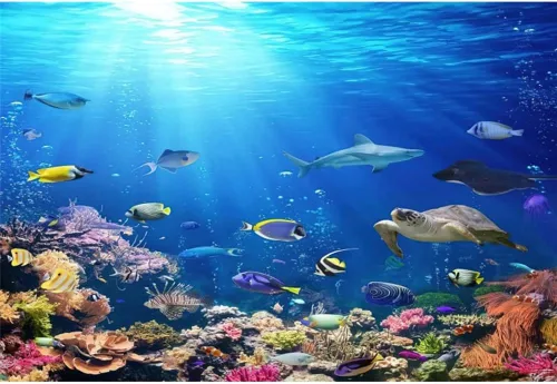 Miniatura 4 de Renaiss Fondo de 5 x 3 pies bajo el mar, mundo submarino, océano profundo, peces tropicales, arrecifes de coral, luz del sol, fondos marinos