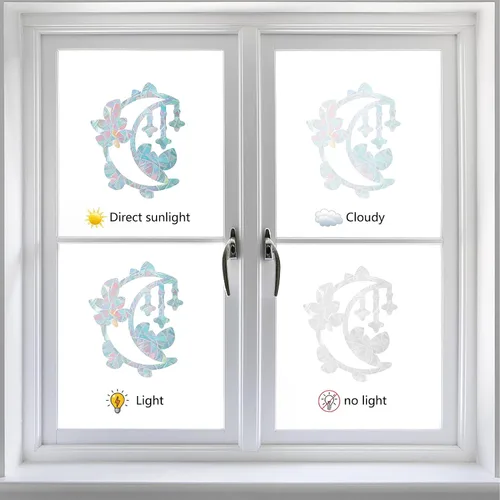 Miniatura 4 de GORGECRAFT 16 calcomanías de vidrio para ventana de fase lunar, anticolisión, arco iris, para pájaros, calcomanías de huelga de pájaros, película