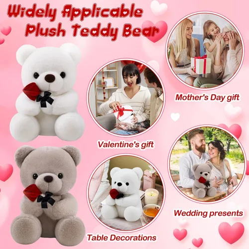 Miniatura 5 de 2 piezas de oso de peluche pequeño para el día de San Valentín de 13.78 pulgadas con rosa, blanco y marrón, osos de peluche suaves, regalos para San