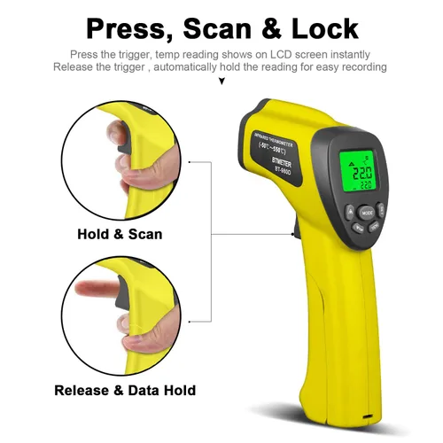 Miniatura 2 de BTMETER BT-980D D:S - Termómetro infrarrojo industrial de mano 12:1, pistola de temperatura láser digital sin contacto para -58℉ a 1022℉