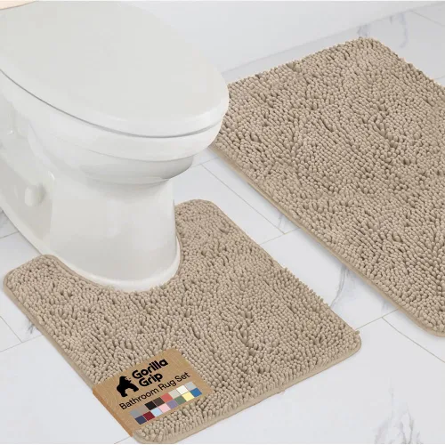 Miniatura 21 de GORILLA GRIP - Juegos de alfombras de baño, juego de 2 alfombras de chenilla suave, alfombra base para inodoro y alfombra de 30 x 20, alfombras Negro
