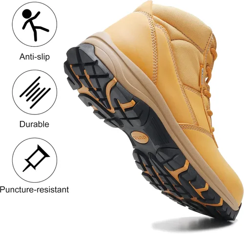 Miniatura 5 de Botas de trabajo para hombre, con puntera de acero deslizante, de cuero, impermeables, antideslizantes, a prueba de pinchazos, antiestáticas