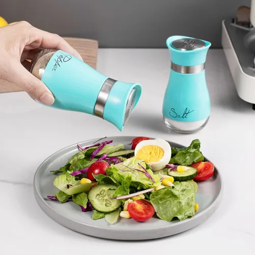 Miniatura 5 de Lonffery Salero y pimentero, botella de acero inoxidable y vidrio, juego de 2, turquesa
