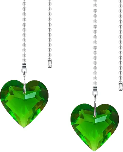 Miniatura 16 de Extensor de cadena para ventilador de techo, paquete de 2 colgantes decorativos de prisma de corazón de cristal de 12 pulgadas con conectores de AB