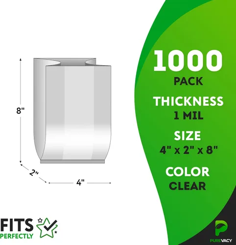 Miniatura 2 de Bolsas de polietileno transparentes con fuelle – 4 x 2 x 8 pulgadas, paquete de 1000 bolsas de plástico con fuelle lateral, a prueba de fugas