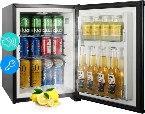 Refrigerador compacto de 1.42 pies cúbicos, mininevera silenciosa de 110V, puerta reversible con cerradura, enfriador de bebidas energéticamente