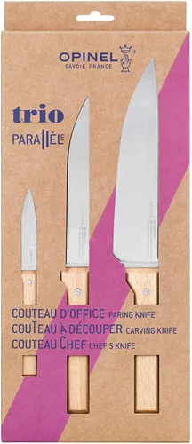 OPINEL Parallele Trio - Juego de 3 cuchillos de cocina – Chef, tallado, juego de cajas de trío de cuchillos de pelar, cuchillas de acero inoxidable