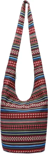 Miniatura 112 de Bolsa de hombro para mujer, de lona en estilo hippie/bohemio para llevar cruzada al hombro, disponible en diferentes colores y estampados
