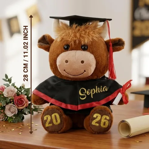Miniatura 2 de Peluche personalizado de graduación de vaca de las tierras altas 2026, nombre personalizado con monograma de clase de 2026, lindo regalo