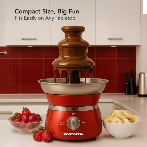 Miniatura 6 de OVENTE Máquina de fuente de fondue de chocolate de 3 niveles, mini calentador eléctrico de acero inoxidable para fiestas, queso derretido, licores