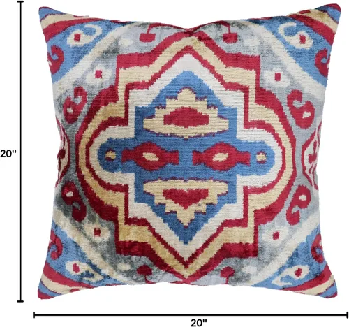 Miniatura 10 de CANVELLO Cojín decorativo hecho a mano con relleno de plumón, geométrico multicolor suave terciopelo de seda cuadrada para sala de estar, sofá