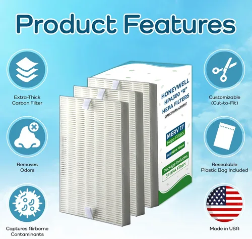 Miniatura 5 de Breathe Naturally Filtros de aire de repuesto "R" compatibles con el purificador de aire Honeywell serie HPA300, HPA200 y HPA100 – Filtro HEPA True