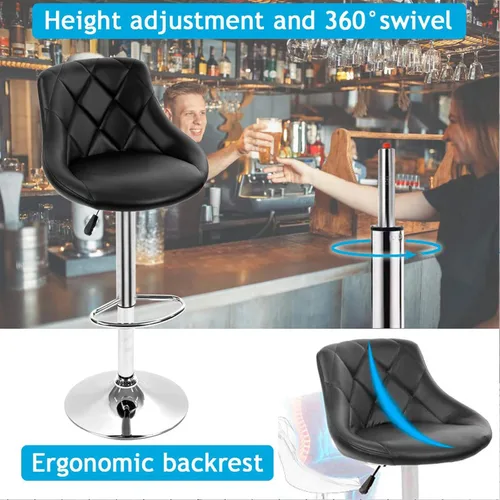 Miniatura 6 de Dkeli Taburetes de bar de altura de mostrador, juego de 2 sillas de bar ajustables de cuero para cocina, sala de estar, pub, taburete giratorio