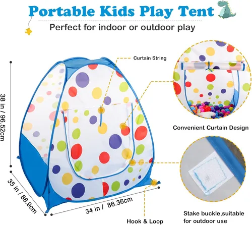 Miniatura 5 de EocuSun Casa de juegos emergente, piscina de pelotas tienda de juegos para niños para interiores y exteriores, tienda plegable para niños niñas