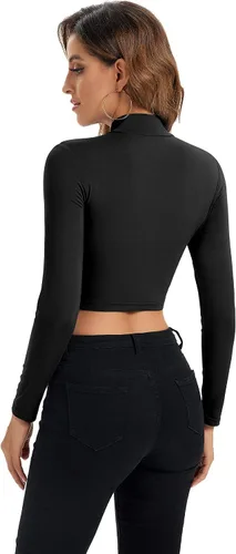 Miniatura 5 de Camisetas cortas de manga larga para mujer, ligeras, con cuello alto falso, capa base