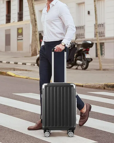 Miniatura 6 de LUGGEX Equipaje de mano sin cremallera con marco de aluminio - Eleva tu viaje, Pistola, Marco de aluminio negro equipaje de 28 pulgadas con ruedas