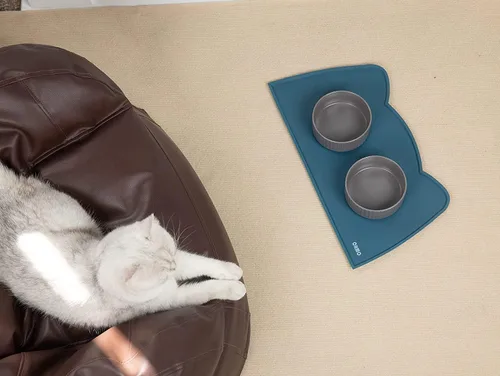 Miniatura 49 de OHMO - Tapete de silicona para alimentos para gatos, tapete de alimentación de mascotas para el piso, antideslizante e impermeable, bandeja de agua