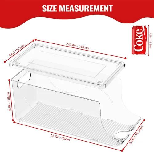 Miniatura 4 de SCAVATA Paquete de 2 organizadores apilables para refrigerador, dispensador de latas de soda, contenedor de bebidas con tapa para refrigerador