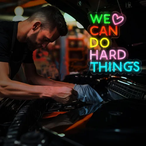 Miniatura 2 de Letrero de neón con texto en inglés «We Can Do Hard Things» para decoración de pared, arte de pared para niños, positivo para aula, regulable
