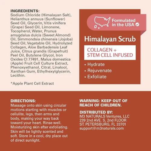 Exfoliante de sal del Himalaya, exfoliante para la cara, los pies y el cuerpo con colágeno y células madre, exfoliante para tonificar, celulitis y