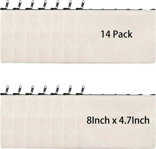 Bolsa de manualidades en blanco de 8 x 4.7 pulgadas, estuche de lona para lápices, bolsa de lona para cosméticos, bolsa de cosméticos de lona