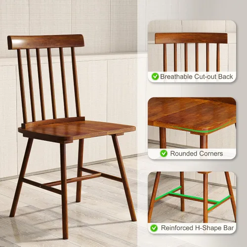 Miniatura 6 de HOMCOM Juego de 4 sillas de comedor Windsor, sillas de cocina de madera estilo granja con estructura de madera de goma y respaldo de aspas para Negro
