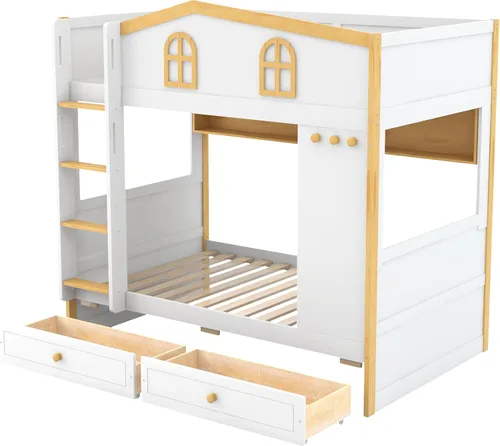 Miniatura 7 de Bellemave Bunk beds Twin Over Twin with Twin Size Drawers, Low bunk Bed for Kids Adults and Teenagers，White