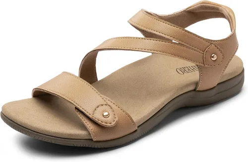 Miniatura 8 de Rihero Sandalias ortopédicas para mujer, con soporte de arco, cómodas sandalias planas con correa ajustable para caminar en la playa en verano