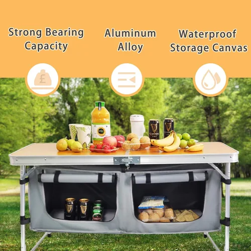 Miniatura 3 de CampLand - Mesa plegable de aluminio para exteriores, ligera, de altura ajustable con organizador de almacenamiento para barbacoa, fiesta, camping