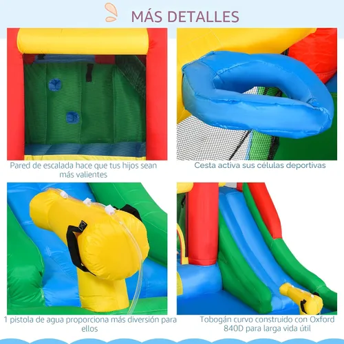 Miniatura 8 de Outsunny Tobogán acuático inflable 6 en 1 para niños con piscina, cañón de agua, pared de escalada, inflador incluido, castillo de salto para niños