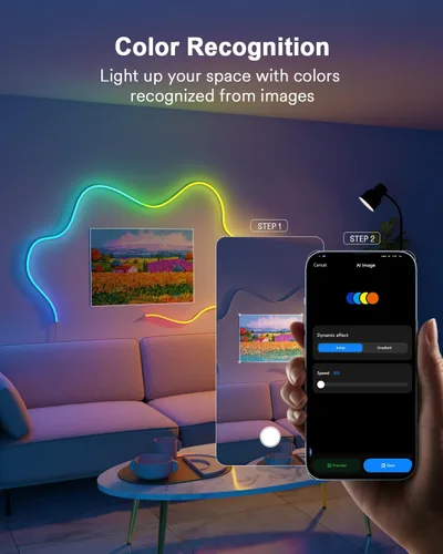 Miniatura 6 de Lumary Luz inteligente RGBAICW de neón para interiores, luces LED de 9.8 pies para dormitorio, funciona con Alexa/Google Assistant, 180 LEDs/m RGB