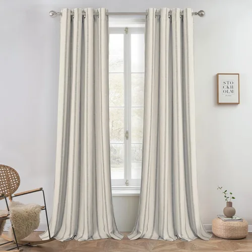 Miniatura 2 de DriftAway - Cortinas de mezcla de lino estilo granja opacas de 96 pulgadas de largo para dormitorio, cortinas de lino con rayas verticales Gris