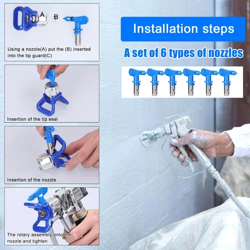 Miniatura 4 de Puntas de pulverización para pulverizador sin aire, puntas de pulverización reversibles sin aire de Geevorks 6 piezas con 2 piezas de asientos