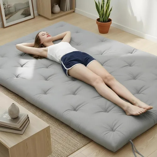 Miniatura 14 de Syrinx Colchón de Futón de Suelo Japonés Tamaño Individual 75"x39", Cama de Suelo Perezosa Plegable Engrosada para Adultos, Tumbona Enrollable