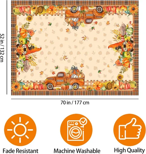 Miniatura 2 de Hexagram Mantel rectangular de otoño de 50 x 70 pulgadas, mantel de otoño naranja, mantel de camión de calabaza para decoración del hogar, cocina