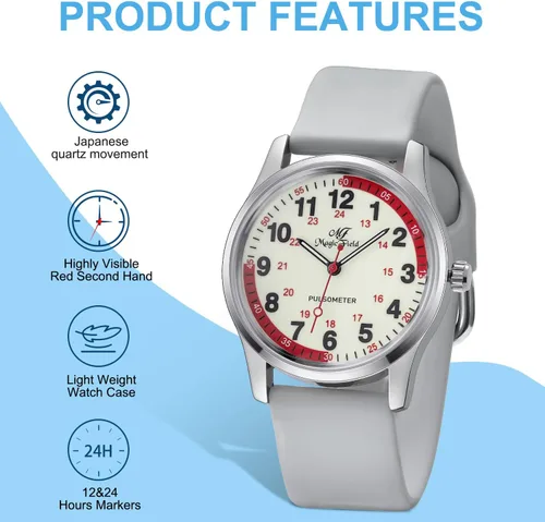 Miniatura 3 de SIBOSUN Nurse Watch Wrist Watch Easy to Read Watches for Medical Students, Nurse, Doctors, Quartz Analog Second Hand Luminous Waterproof Silicone