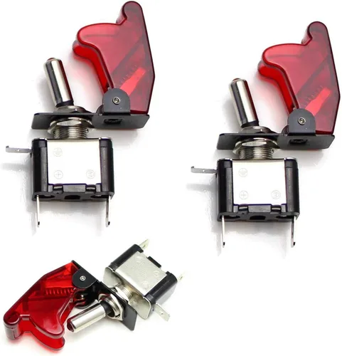 Miniatura 10 de iJDMTOY (2) Interruptor de dos posiciones on/off SPST - con cubierta abatible, estilo avión, 12 V/20 A, iluminación LED., Azul