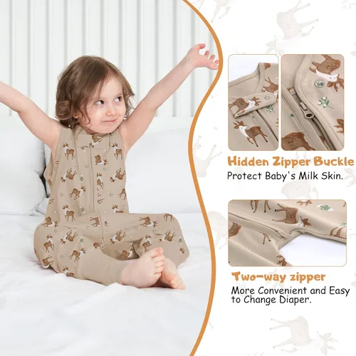 Miniatura 4 de LAT - Saco de dormir para bebé, saco de dormir de algodón sin mangas para niños pequeños con piernas, manta con cremallera 6M-4T