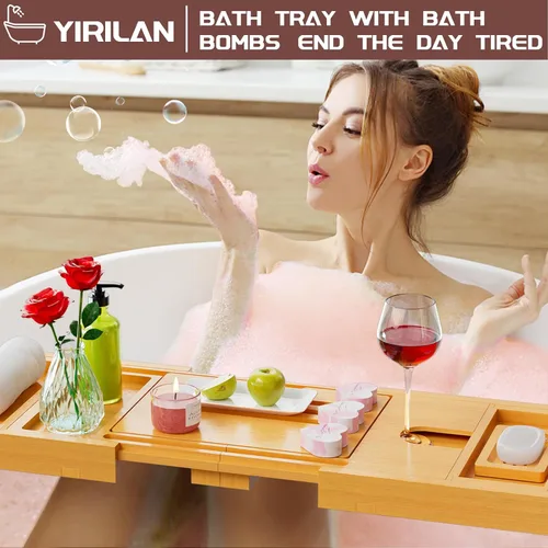 Miniatura 5 de Lux - Bandeja expandible para bañera con 3 bombas de baño, cuidado personal y relajación, regalos de cumpleaños para mujeres y hombres, idea