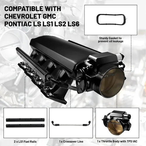 Miniatura 2 de 92mm Colector de admisión con raíles de combustible y sensores de posición del acelerador TPS IAC compatible con Chevrolet GMC Pontiac para LS LS1